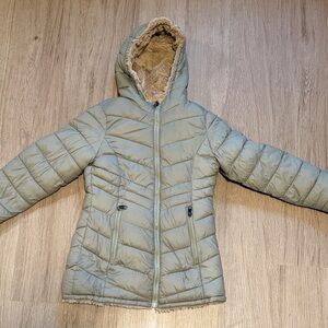 Girl’s Reversebile Quilted Hooded Jacket - Olive Green